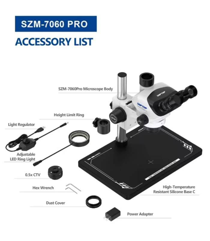 SOPTOP SZM-7060 PRO Continuous Zoom Trinocular Stereo Microscope 7-60X