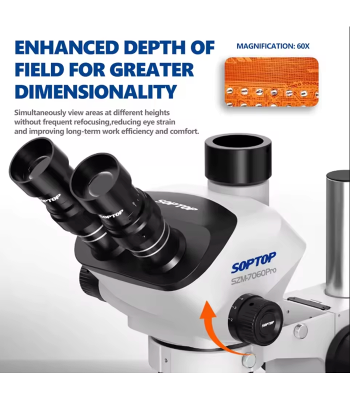 SOPTOP SZM-7060 PRO Continuous Zoom Trinocular Stereo Microscope 7-60X
