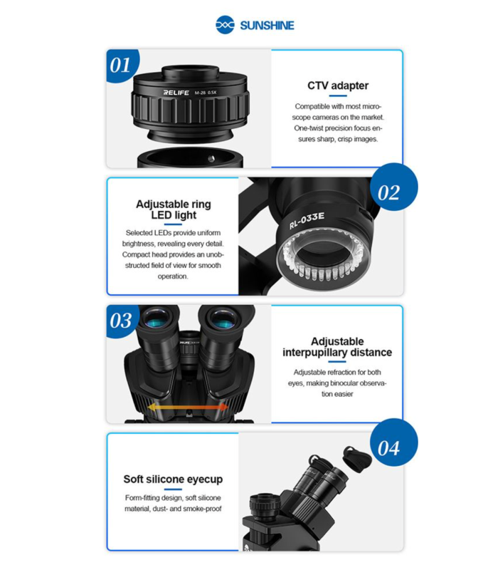 SUNSHINE M9T-B11 Trinocular Microscope 6-45X Zoom 0.5CTV Interface Black colour