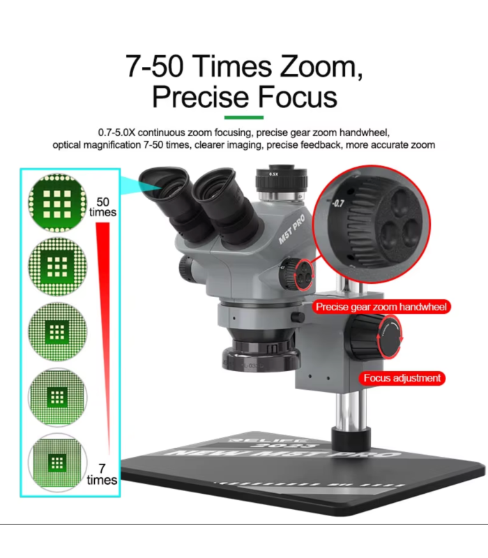 Relife RL-M5T Pro-B11 Trinocular HD Stereo Microscope 7-50 Zoom Grey colour