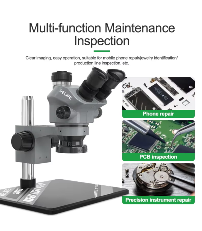 Relife RL-M5T Pro-B11 Trinocular HD Stereo Microscope 7-50 Zoom Grey colour