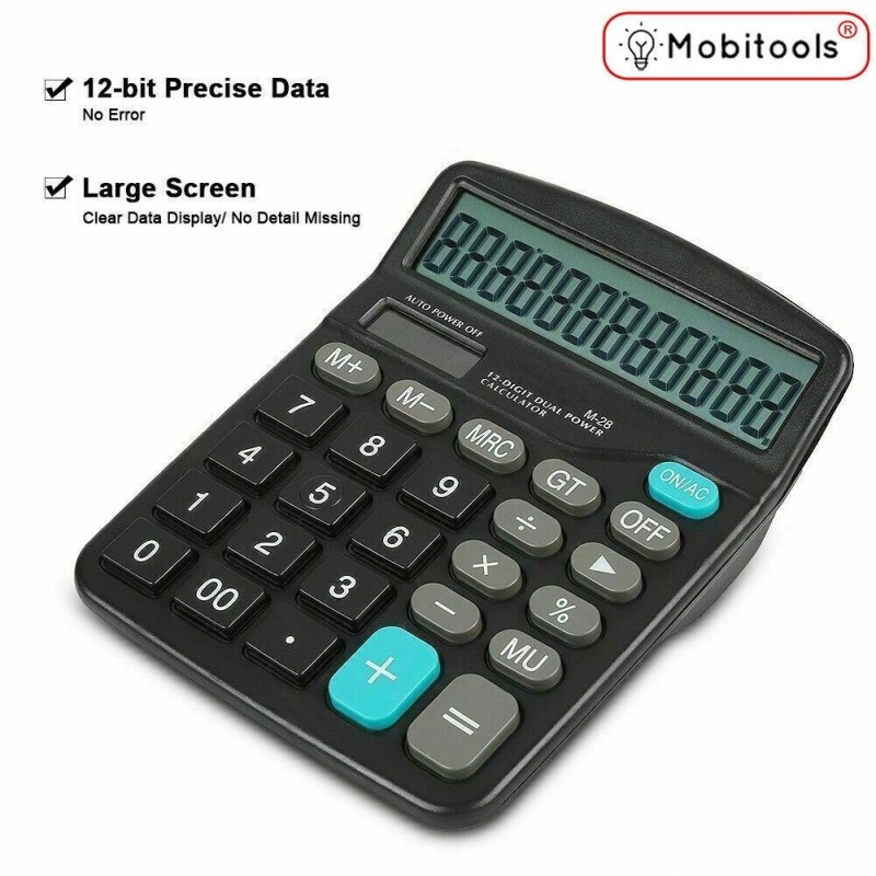 12 Digit Desk Calculator Large Buttons Solar Desktop Battery Office