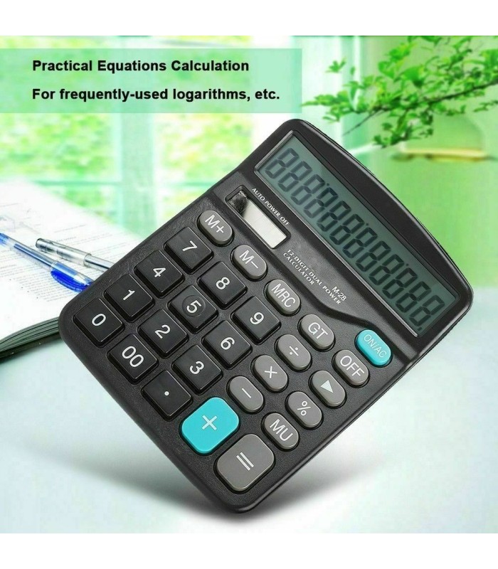 12 Digit Desk Calculator Large Buttons Solar Desktop Battery Office
