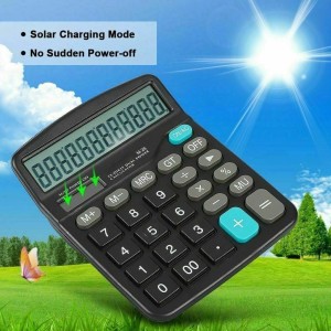 12 Digit Desk Calculator Large Buttons Solar Desktop Battery Office