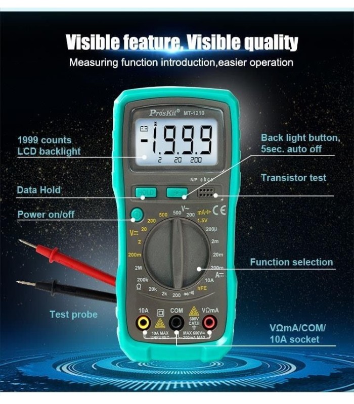 Proskit MT-1210 3½ 1999 count Digital Multimeter Test Instruments LCD