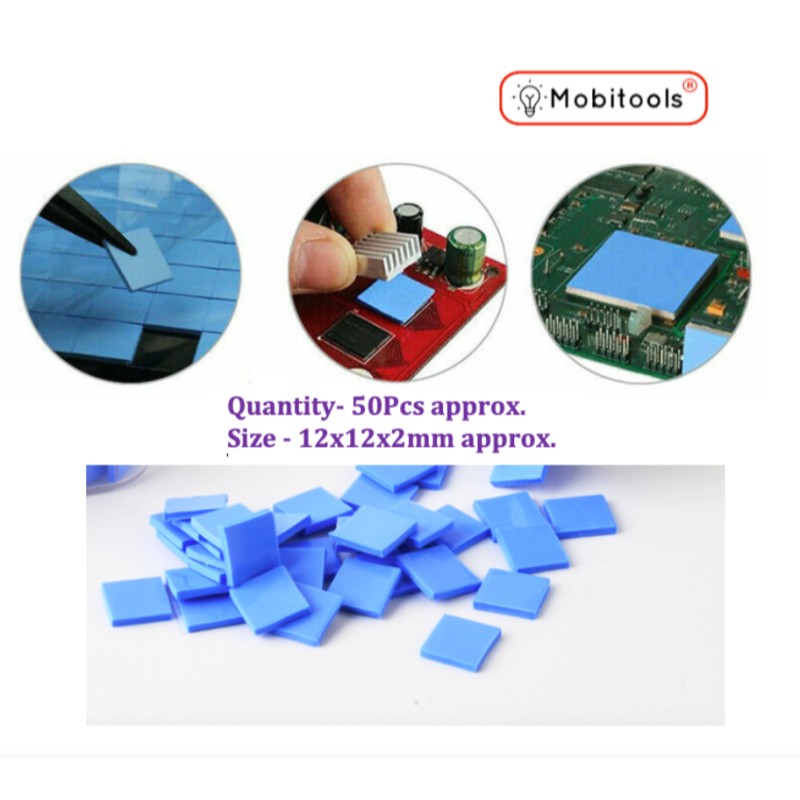 50Pcs 12x12x2mm GPU CPU Heatsink Thermal Conductive Blue Silicone Pads
