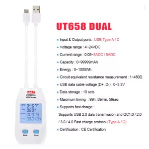UNI-T UT658Dual Series USB Power Meter and Digital Voltage Tester