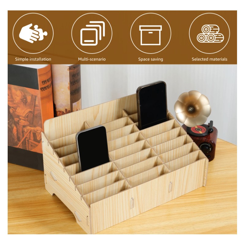 24 Slots Mobile Phone Storage Box Compartment Holder Shop Store Display Plywood Retail 24 Slots Mobile Phone Storage Box Compartment Holder Shop Store Display Plywood Retail