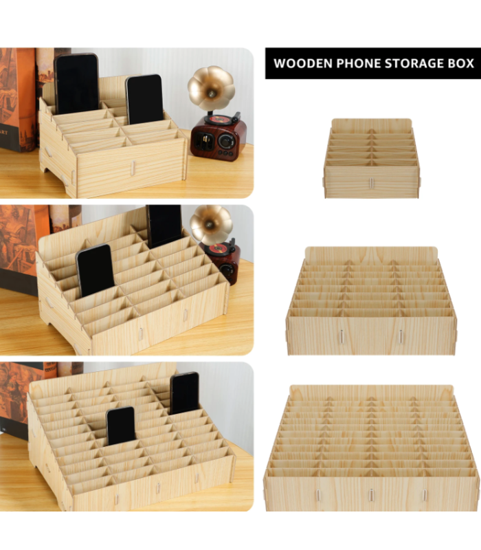 60 slots Mobile Phone Storage Box Compartment Holder Shop Store Display Plywood Retail