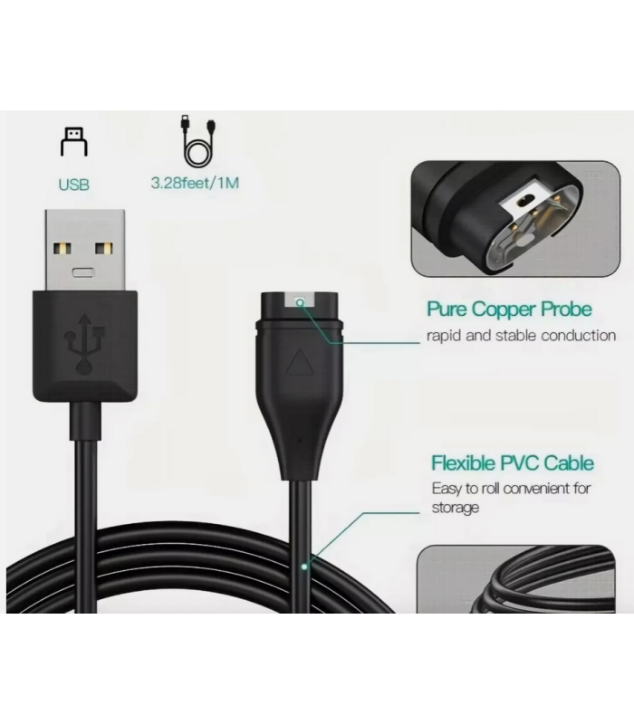 Garmin Fenix 5 5S 5X Plus 6 6S 6X Pro 7 7S 7X Charger USB Charging Cable