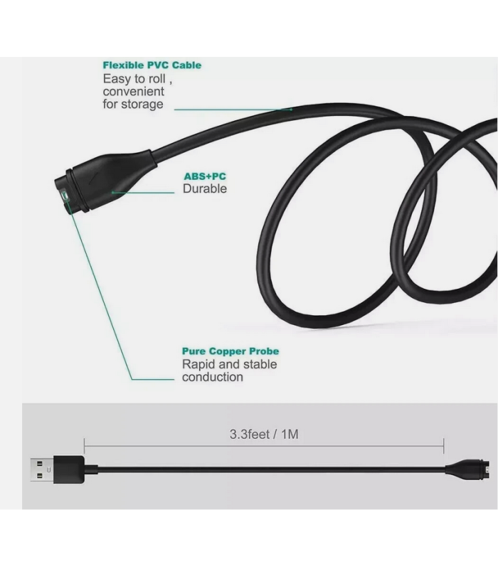 Garmin Fenix 5 5S 5X Plus 6 6S 6X Pro 7 7S 7X Charger USB Charging Cable