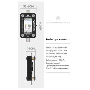 Mechanic T824 SE Mobile Phone Tail Insertion Detector Automatic Tail Plug Tester For Lightning  / Type-C