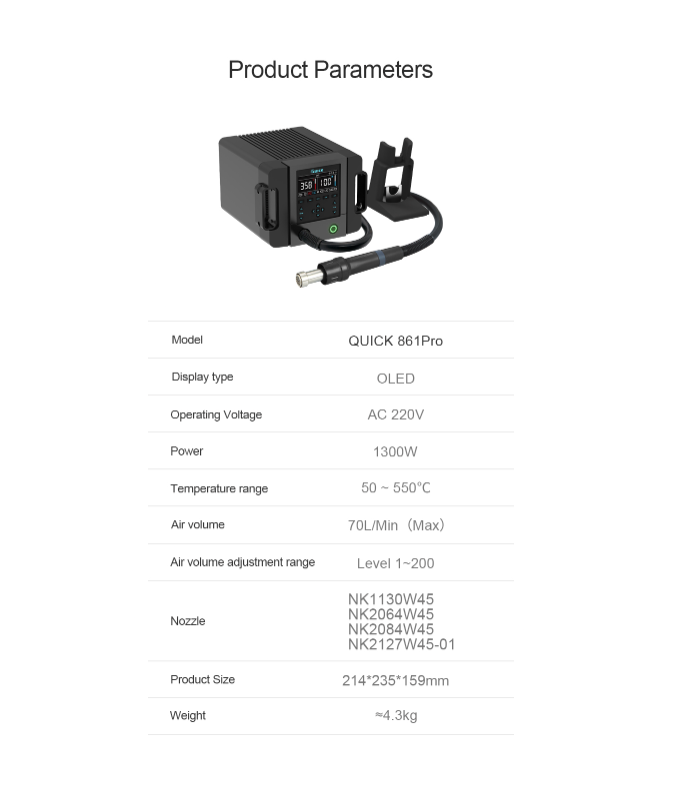 QUICK 861 Pro SMD Station Rework Station Voice Control 1300w