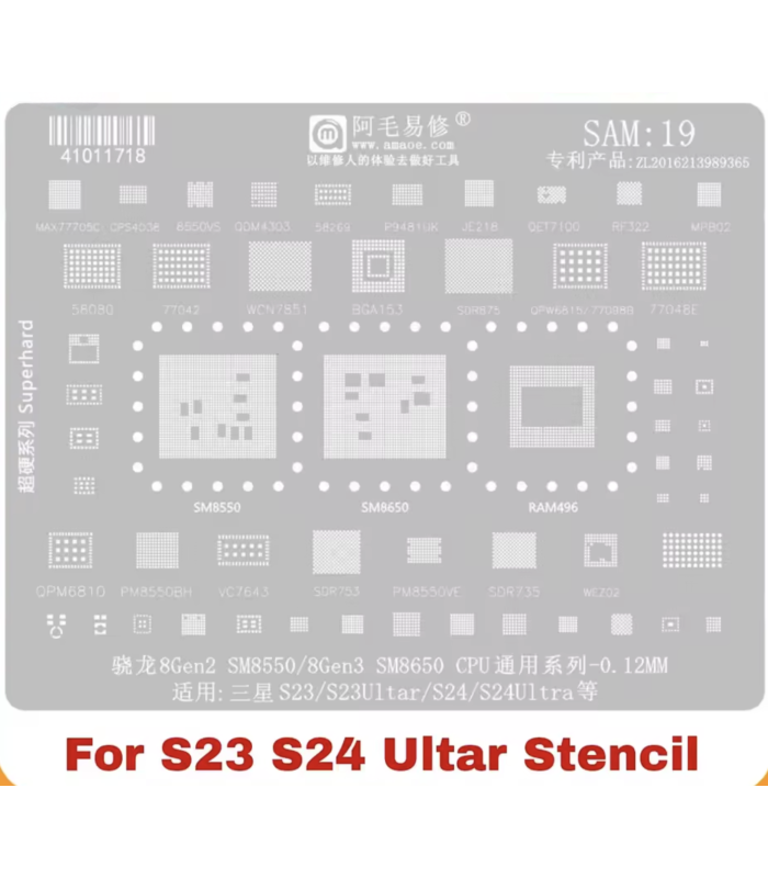Samsung Galaxy S23 S24 ultra Amaoe SAM19 CPU RAM reballing tin stencil template