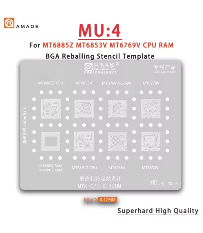 Amaoe MU4 BGA Reballing Stencil For MTK CPU RAM MT6768V MT6758V MT6891Z MT6779V