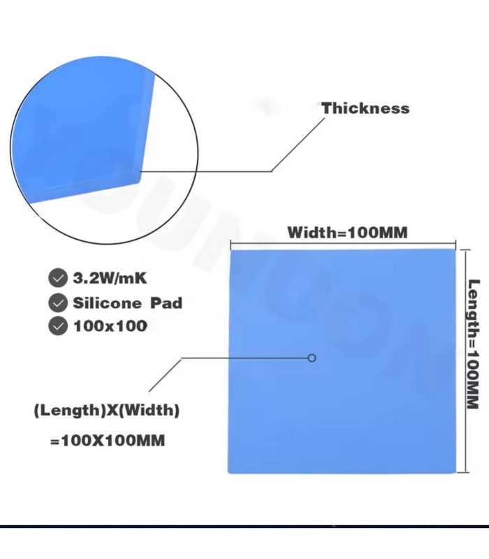 2 PCS SILICONE Blue Thermal Pad 100 x 100 x 3.0 mm thick 6 W/mK Heat Sink