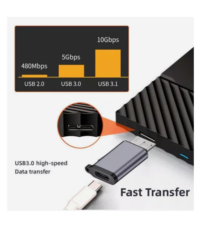 Micro USB-B 3.0 to USB-C Portable Convertor High-speed Hard Drive Cable