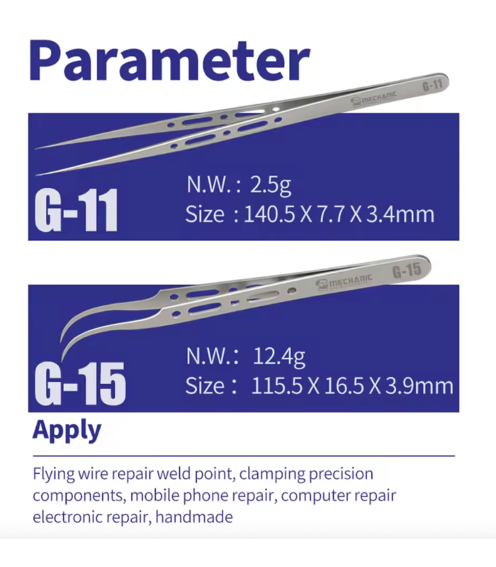 MECHANIC G-11 Straight Super Hard Anti-magnetic Tweezers for Repair PCB boards