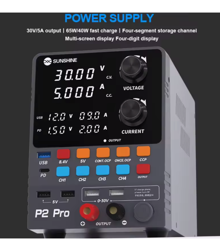 SUNSHINE P2 PRO Regulated DC Power Supply 30V 5A 265W Fast Charge USB