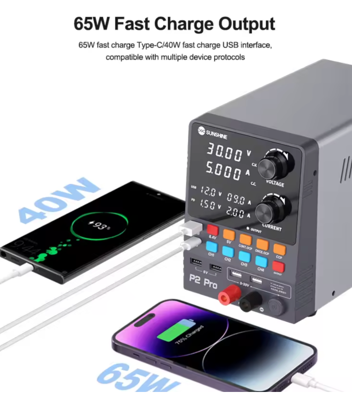 SUNSHINE P2 PRO Regulated DC Power Supply 30V 5A 265W Fast Charge USB