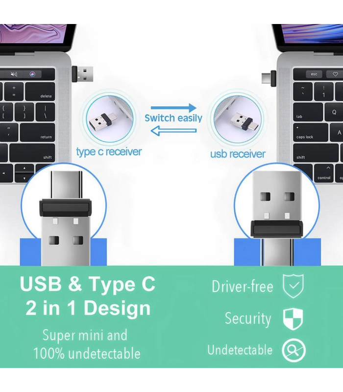 Mouse Jiggler Mover Wiggler Simulator Undetectable Discrete USB Windows Mac 2in1