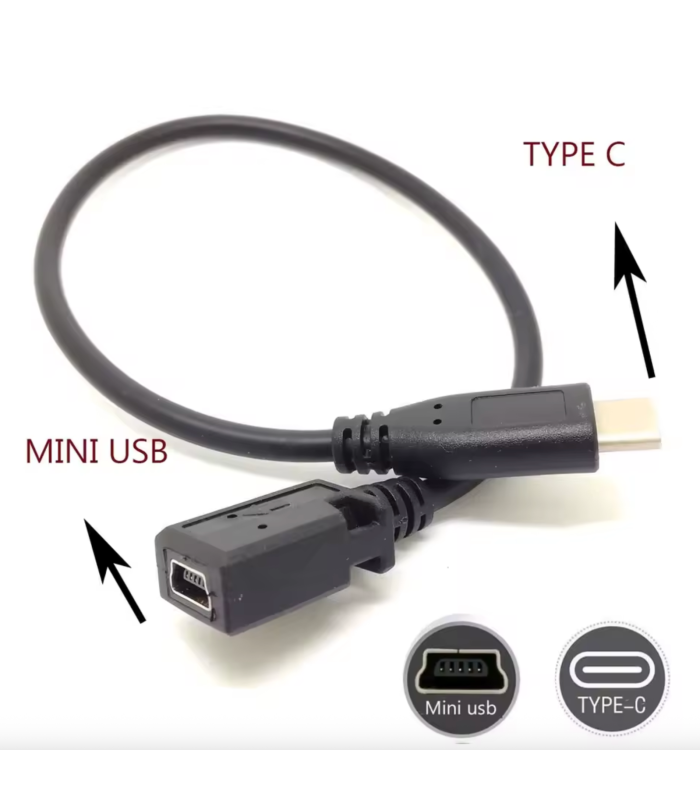 Mini USB Female to USB Type C Male Jack Plug Cable Adapter Converter Lead Cord