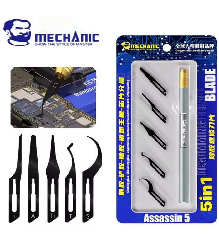 Mechanic Assassin 5 Degumming Glue Removal Tool Blade set Handle IC CPU