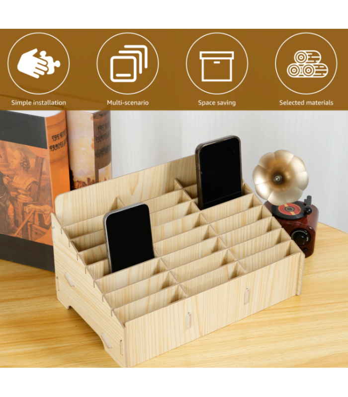 60 Mobile Phone Storage Box Compartment Holder Shop Store Display Ply wood