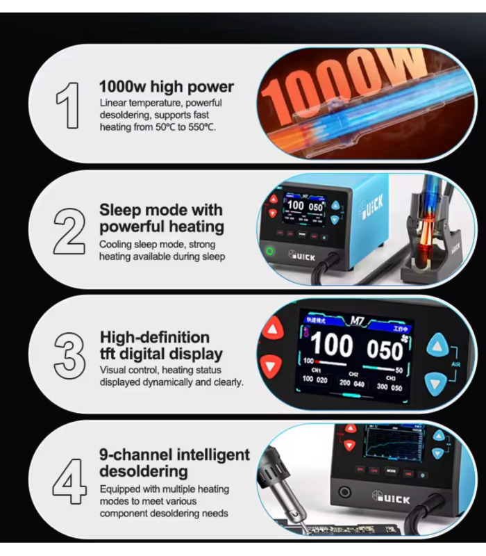 QUICK M7 220-240v 1000W Intelligent Lead-free Soldering Station 9-channel