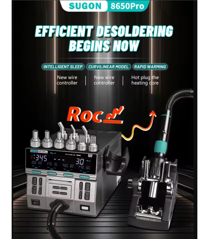 SUGON 8650Pro 1300W Hot Air Rework Station SMD Welding solder Curve Mode