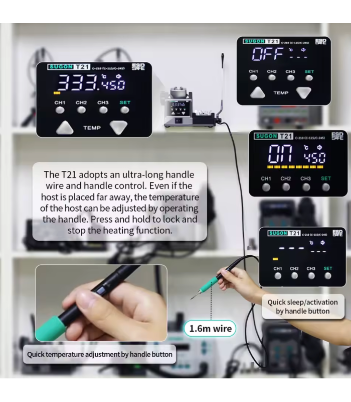 SUGON T21 120W Solder Station Soldering Iron T245 Handle 3pcs Tips