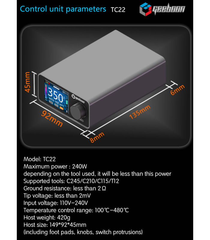 GEEBOON 240W TC22 soldering solder station T245 kit with Chisel tip and stand