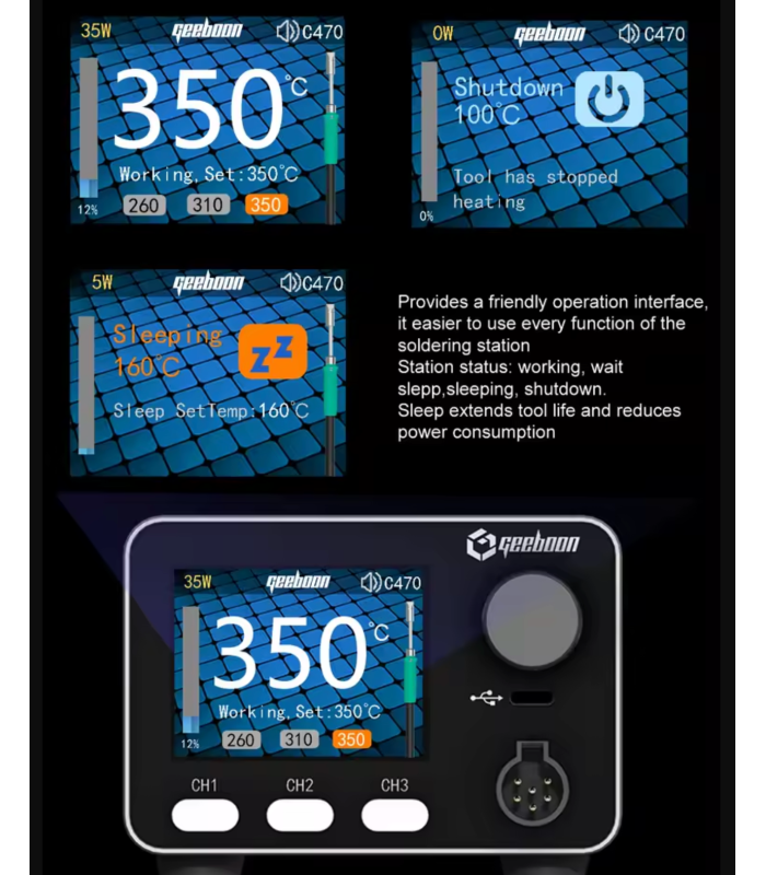 GEEBOON HC24 400W Heavy-duty soldering solder iron station C470 kit with tip