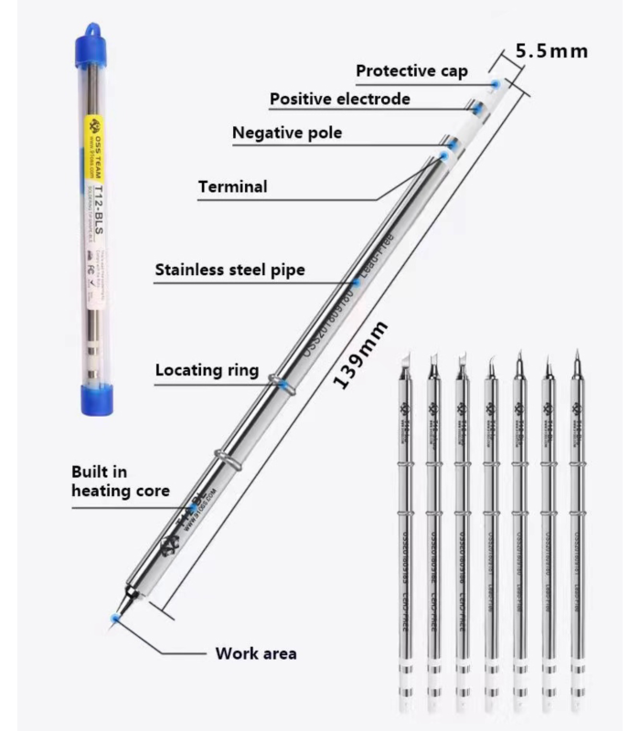 Oss T12-BLS Soldering Iron Tip for T12 Series Station Heater Solder straight Head