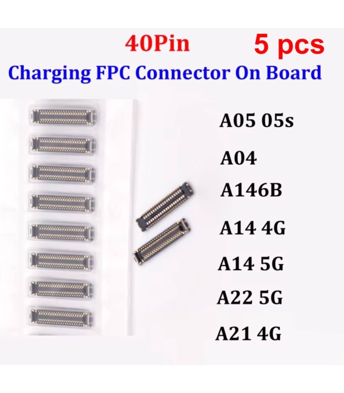 5pcs Samsung A05 A04 A14 A22 A21 Charging FPC Connector On Main Board 40 pins