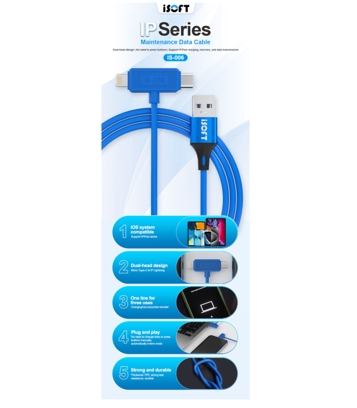 Restore Cable For iPhone 8Pin Type-C Double Head iSoft IS-006 For Repair Service