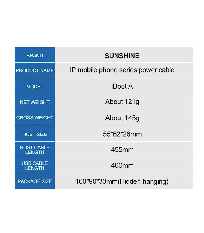 Sunshine iBoot USB DC Power Supply Test Cable For iPhone 6 - 17 Series