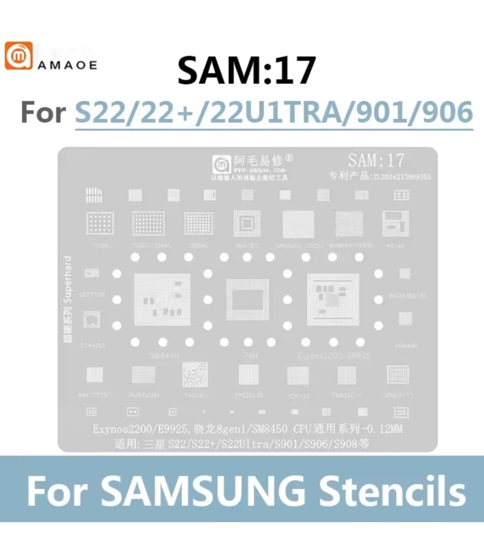 AMAOE SAM:17 BGA Reballing Stencil for SAMSUNG S22 Plus Ultra Tin Planting Steel