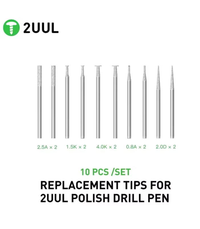 2UUL DA82 Drill Pen Tips Polish Grinding PCB Board Level Rework 10PCS Set