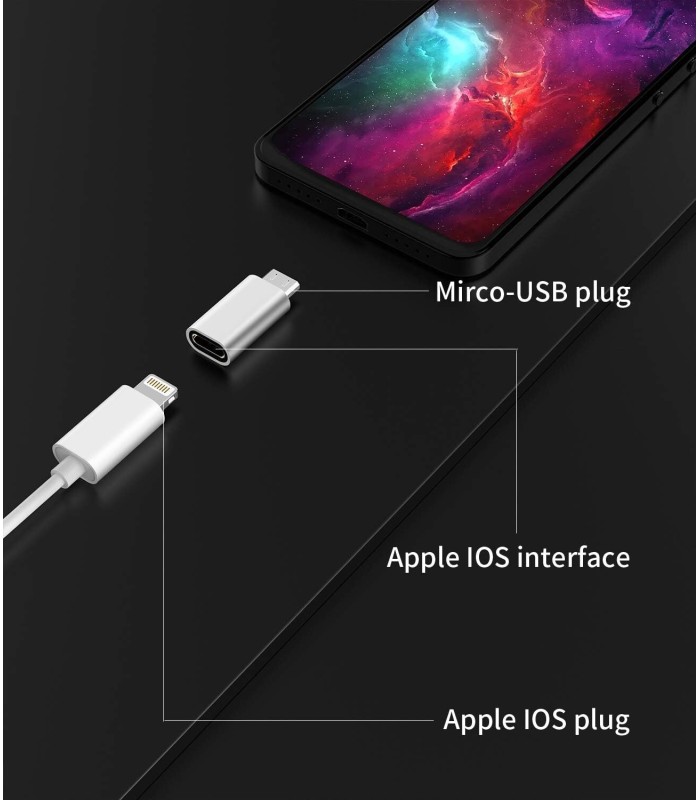 Male Micro to Female 8 Pin iPhone OTG Flash Driver Adapter Converter (Black)