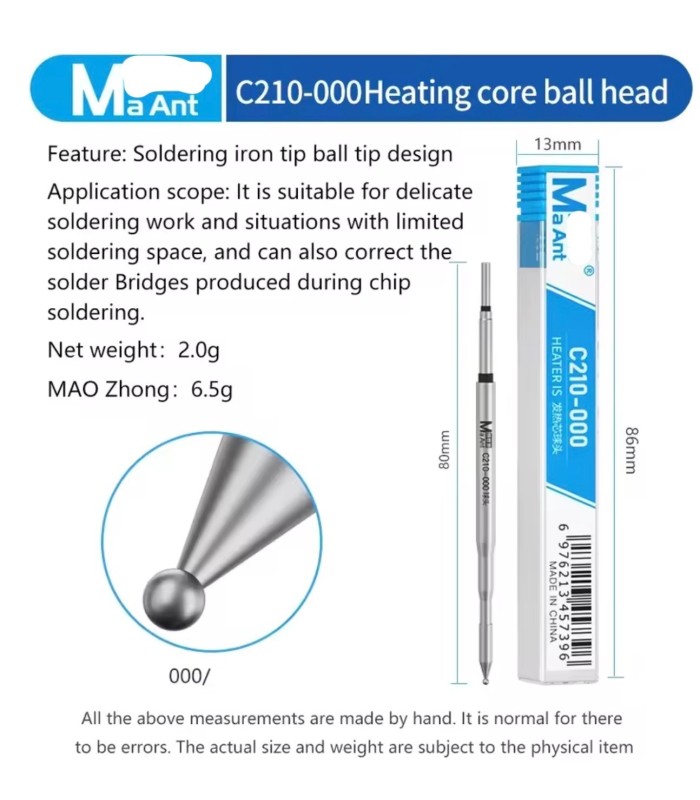 Maant C210-000 Ball Head Soldering solder Iron Tips For T210 T26 Handle
